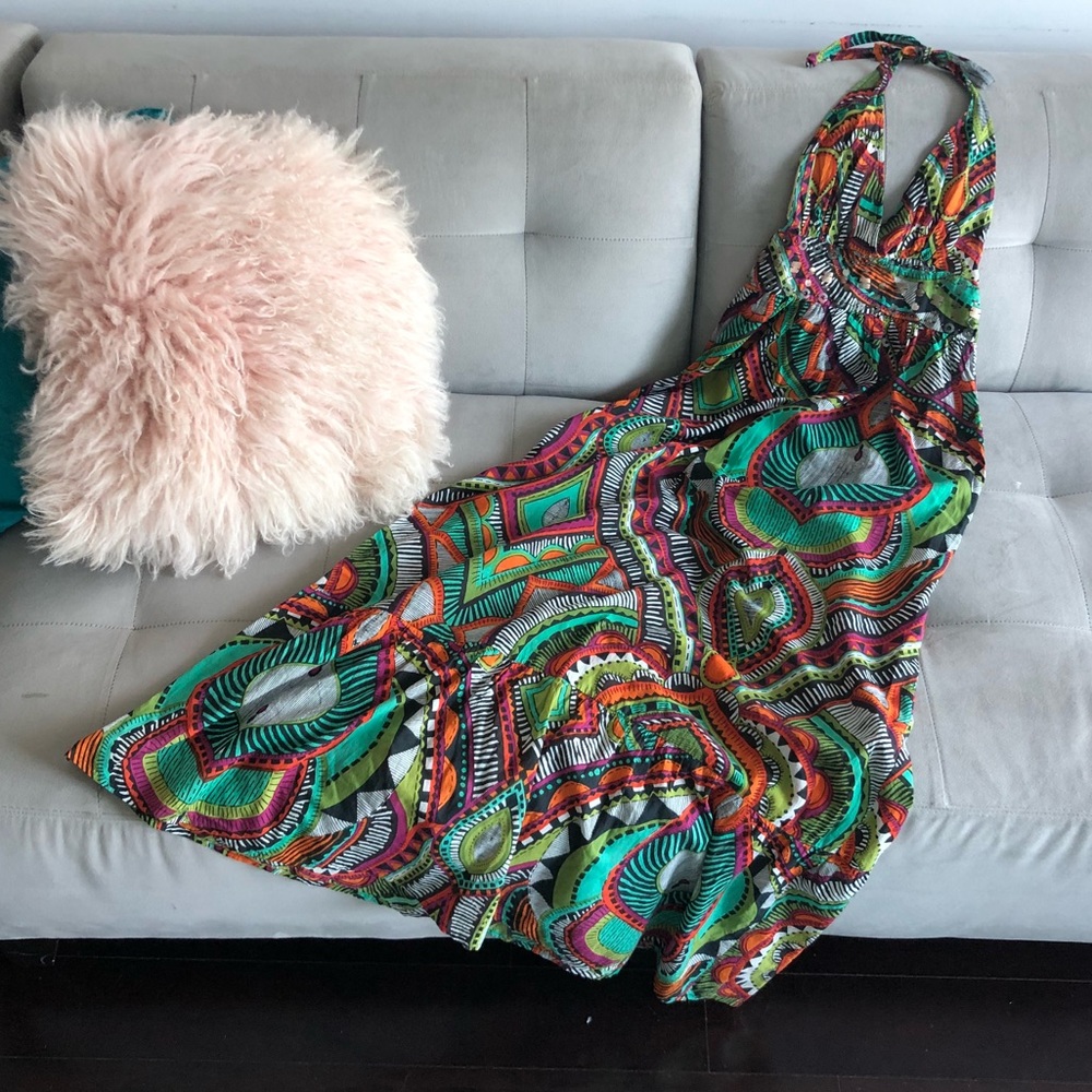 Ocean Club Maxi Slip Halter Top Multicolor Dress